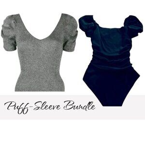 Puff Sleeves: Kit + Sky Body-Suit, Black & INC NWT Silver, Small